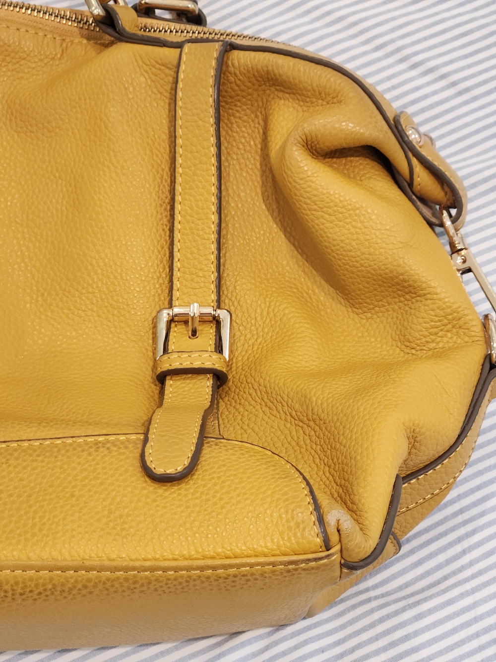 Ora Delphine Mustard Yellow Leather Tote Satchel - Picture 6 of 12